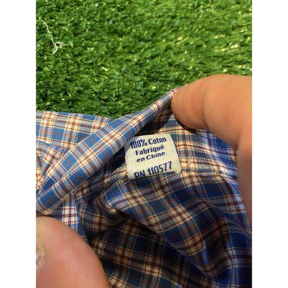 David Donahue shirt large mens plaid gingham casual business blue long sleeve - Picture 4 of 15